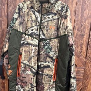Camo Outdoor Jacket with Orange Accents